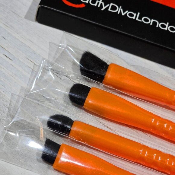 BeautyDivaLondon Eye Brush Set–Vegan, Orange Textured Handles 4-Piece - Picture 2 of 4